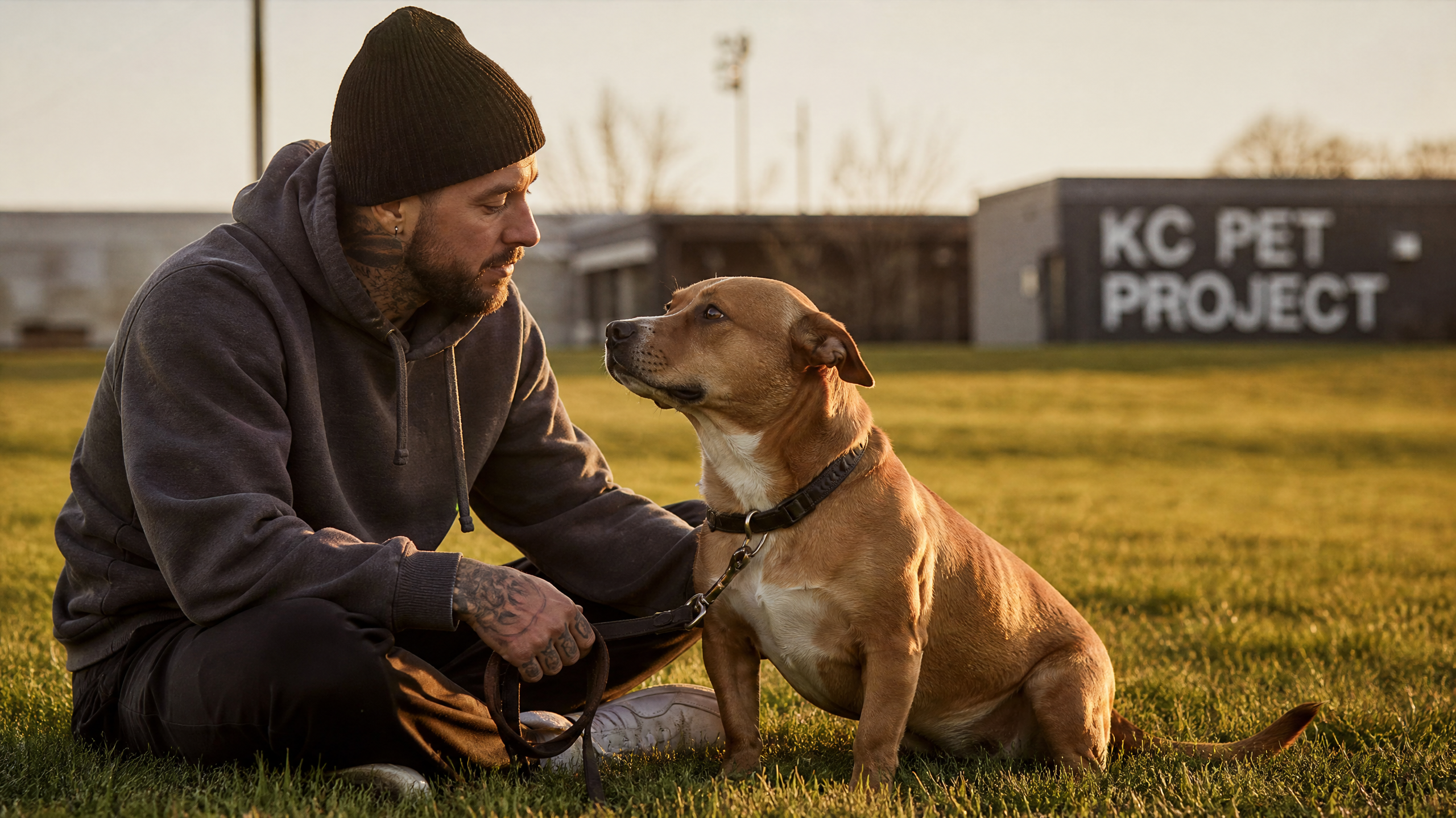 Person in recovery walking a shelter dog
